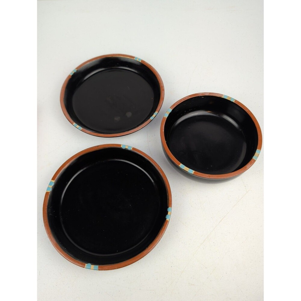Dansk Mesa Black Set of 2 Salad Plates 7.25" 1 Cereal Bowl Stoneware VTG